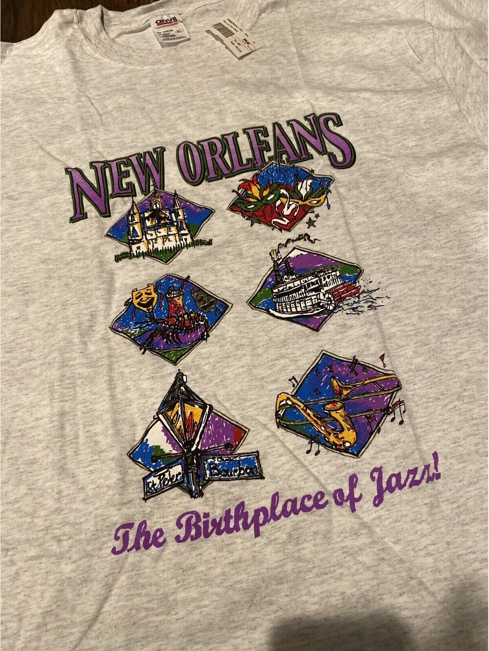 NWT New Orleans Birthplace Of Jazz Long Sleeve T Shirt Vtg 90s USA XL - Picture 5 of 10